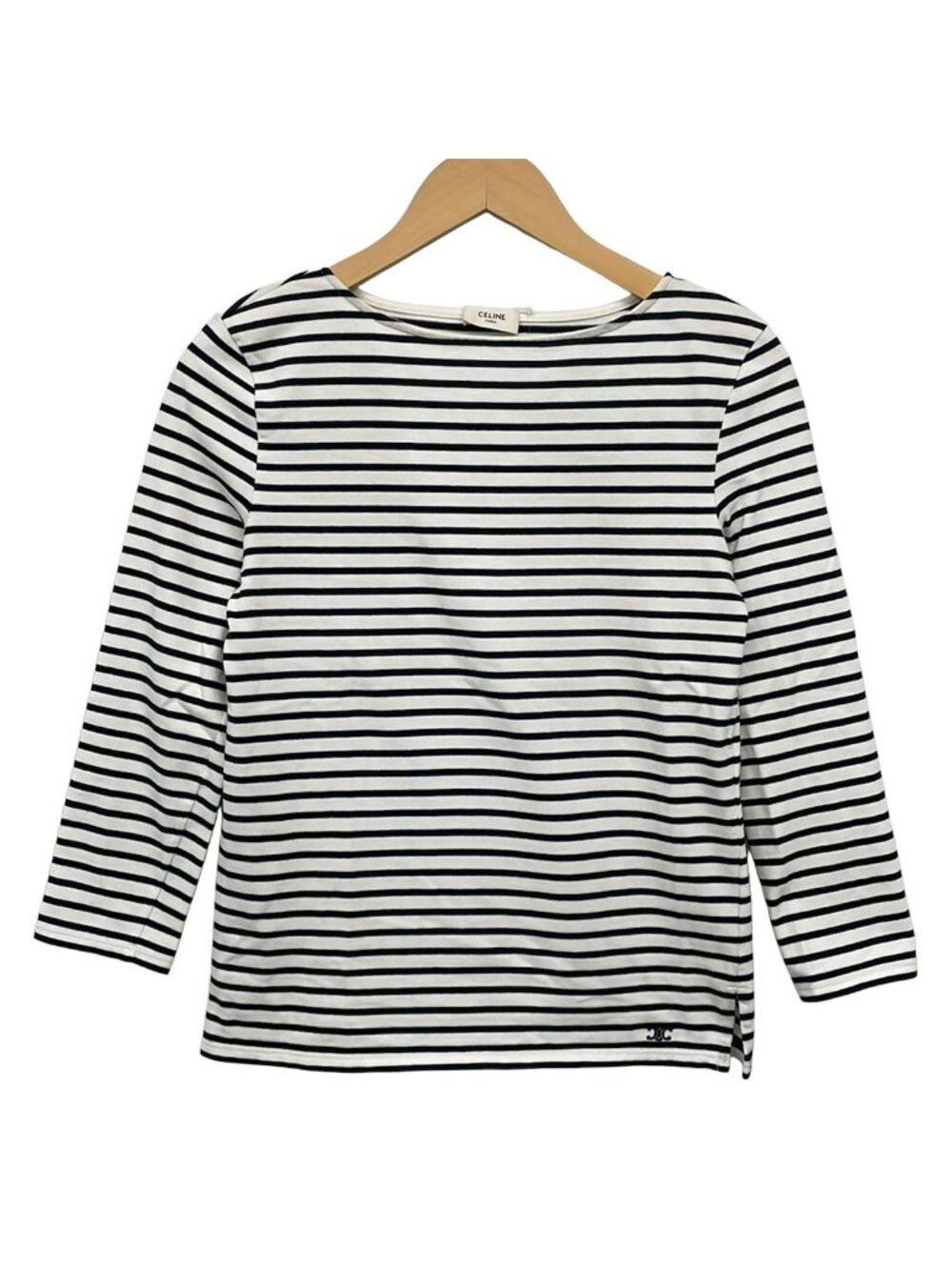 Celine Long Sleeve Top White Black Border Embroidery S